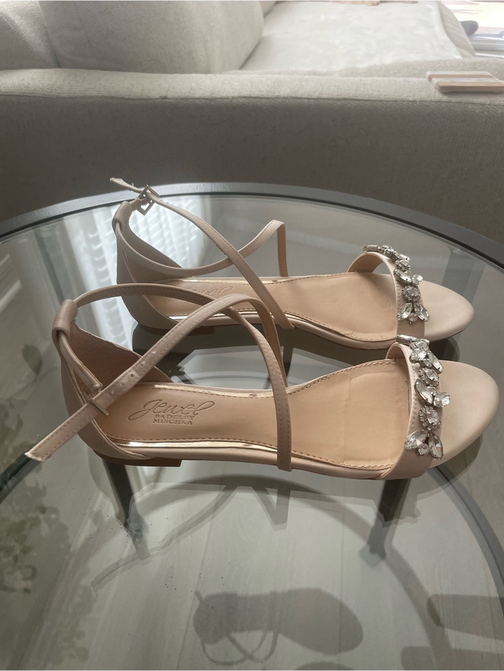 Badgley Mischka Blush Crystal-Embellished Strappy Sandals - Picture 4 of 6